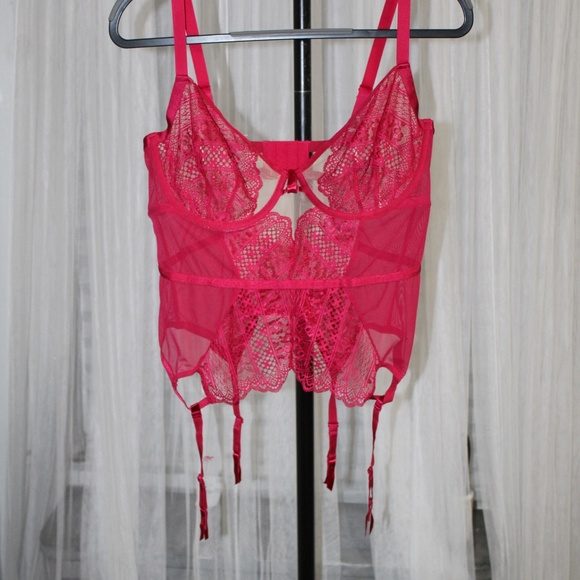 Adore Me. Hot Pink Lace Bustier Corset with Garters. Sz. 1XL - Picture 2 of 8